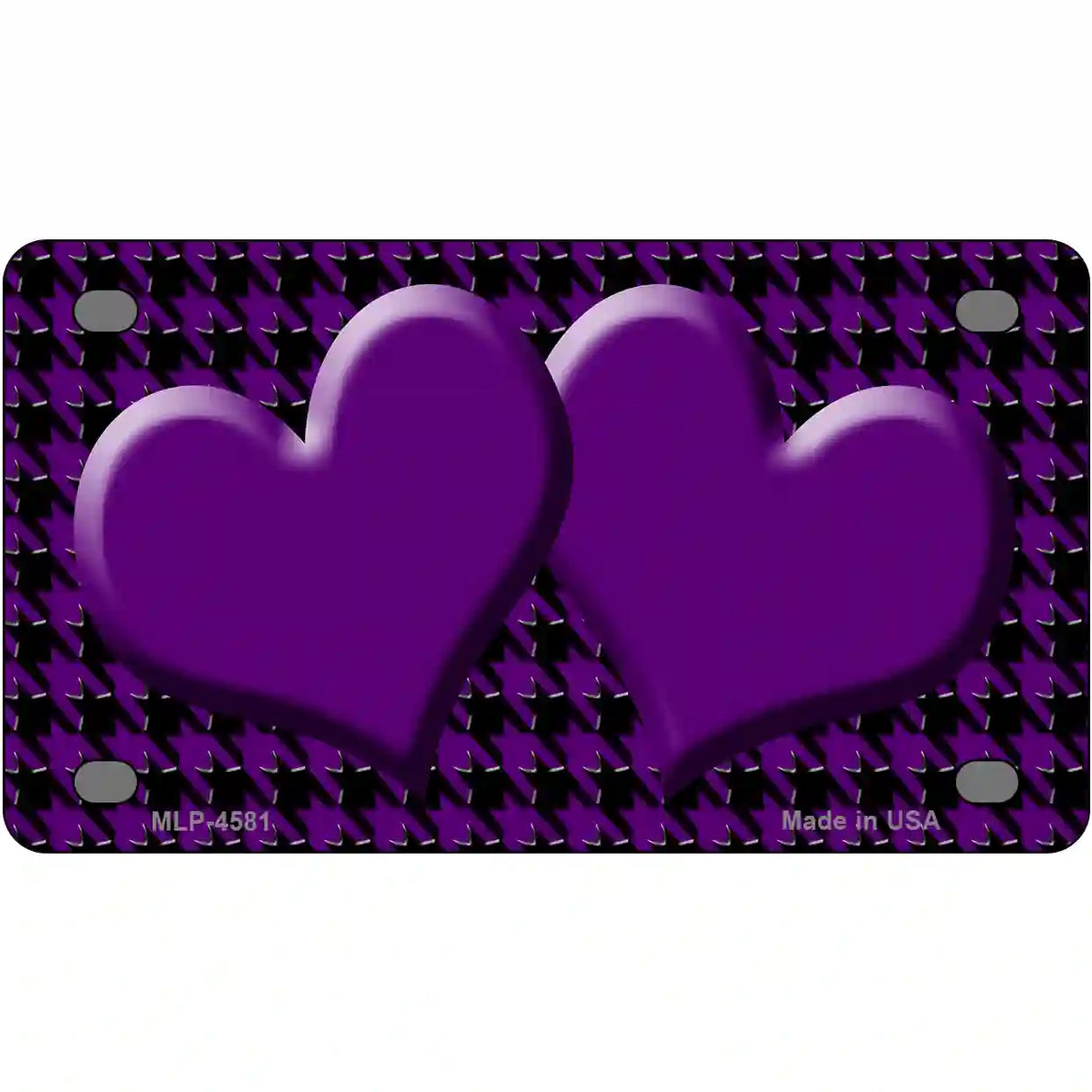 Purple Black Houndstooth Purple Center Hearts Metal Novelty License Plate 4" x 2.2" (MLP)