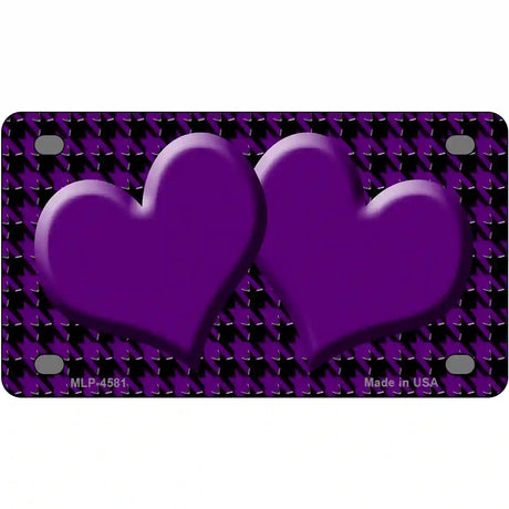 Purple Black Houndstooth Purple Center Hearts Metal Novelty License Plate 4" x 2.2" (MLP)