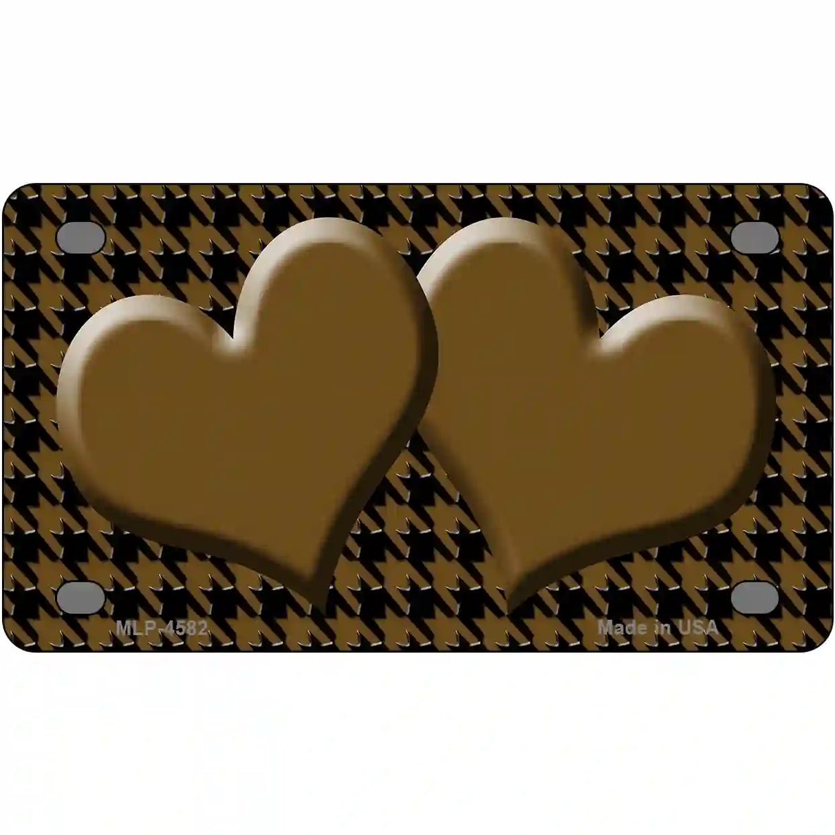 Brown Black Houndstooth Brown Center Hearts Metal Novelty License Plate 4" x 2.2" (MLP)