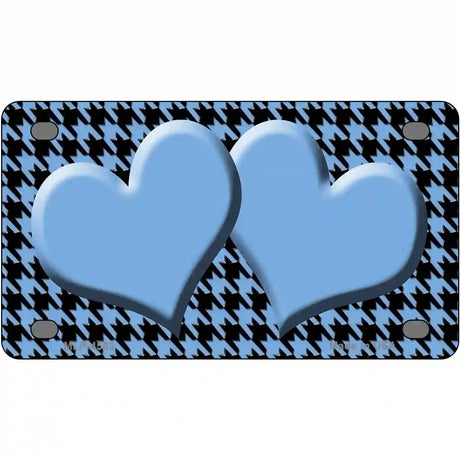 Light Blue Black Houndstooth Light Blue Center Hearts Metal Novelty License Plate 4" x 2.2" (MLP)