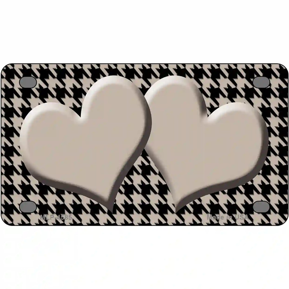 Tan Black Houndstooth Tan Center Hearts Metal Novelty License Plate 4" x 2.2" (MLP)