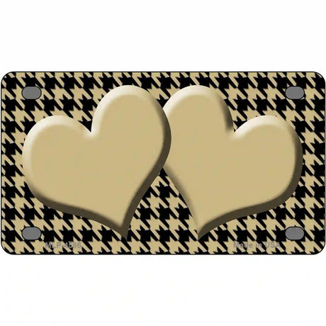 Gold Black Houndstooth Gold Center Hearts Metal Novelty License Plate 4" x 2.2" (MLP)