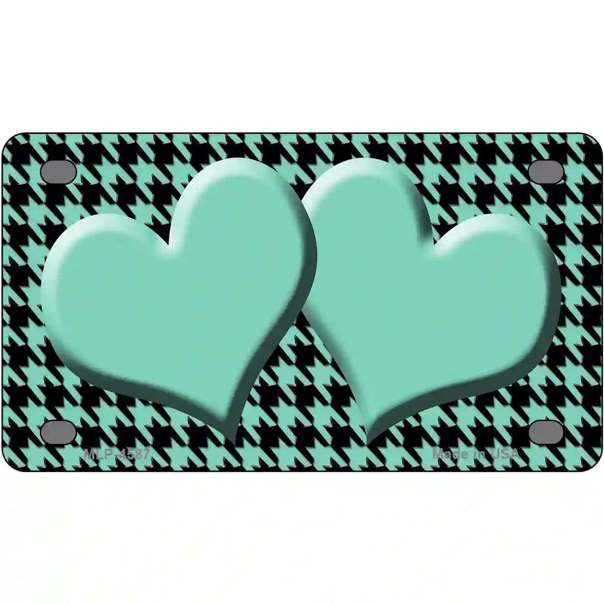 Mint Black Houndstooth Mint Center Hearts Metal Novelty License Plate 4" x 2.2" (MLP)