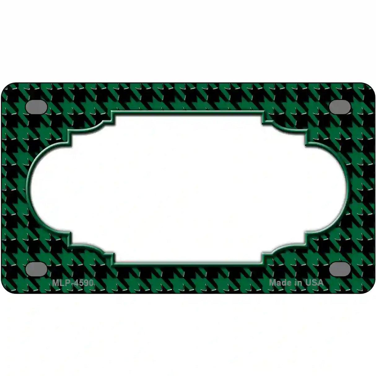 Green Black Houndstooth Scallop Center Metal Novelty License Plate 4" x 2.2" (MLP)