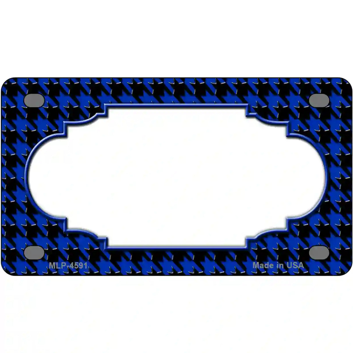 Blue Black Houndstooth Scallop Center Metal Novelty License Plate 4" x 2.2" (MLP)