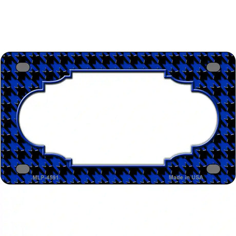 Blue Black Houndstooth Scallop Center Metal Novelty License Plate 4" x 2.2" (MLP)