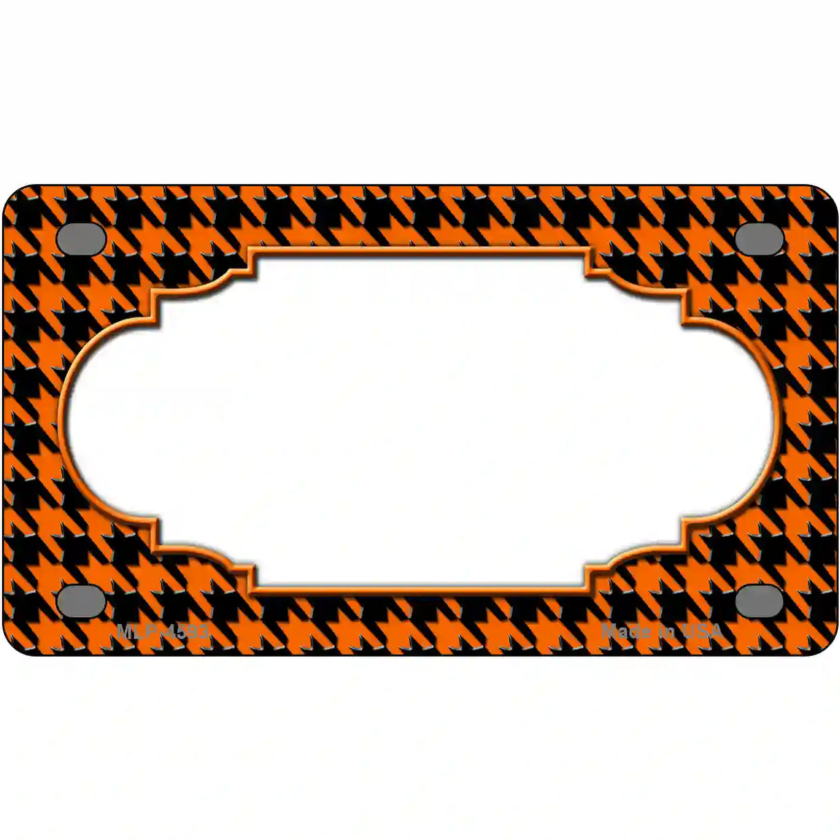 Orange Black Houndstooth Scallop Center Metal Novelty License Plate 4" x 2.2" (MLP)