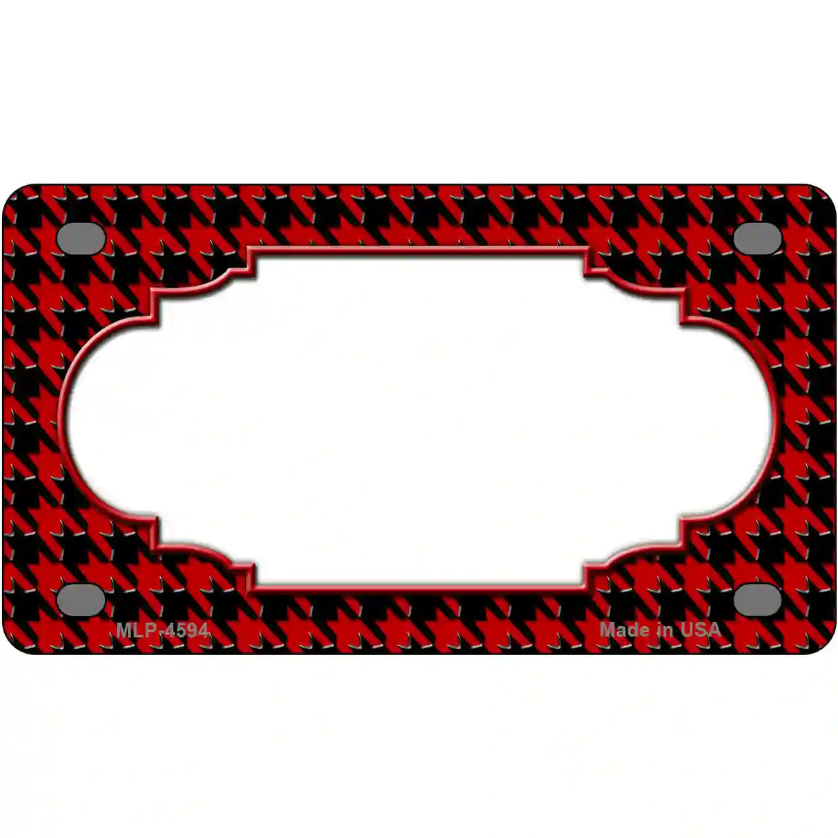 Red Black Houndstooth Scallop Center Metal Novelty License Plate 4" x 2.2" (MLP)