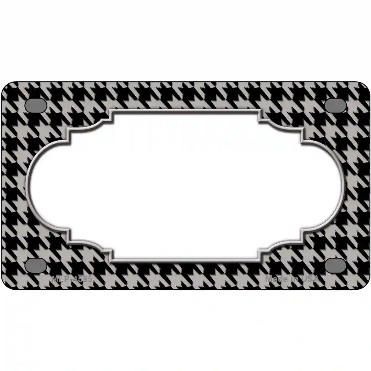 Grey Black Houndstooth Scallop Center Metal Novelty License Plate 4" x 2.2" (MLP)