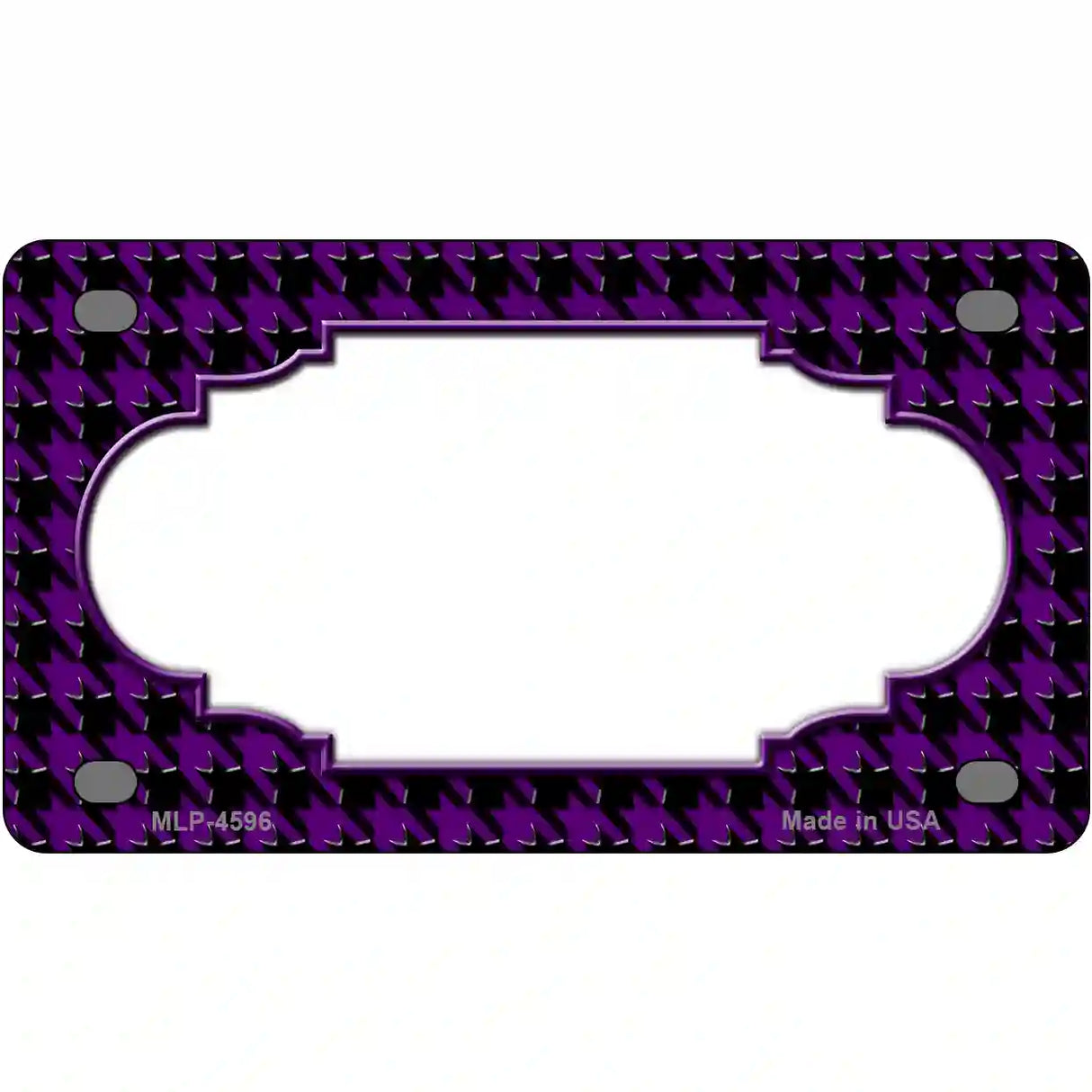 Purple Black Houndstooth Scallop Center Metal Novelty License Plate 4" x 2.2" (MLP)