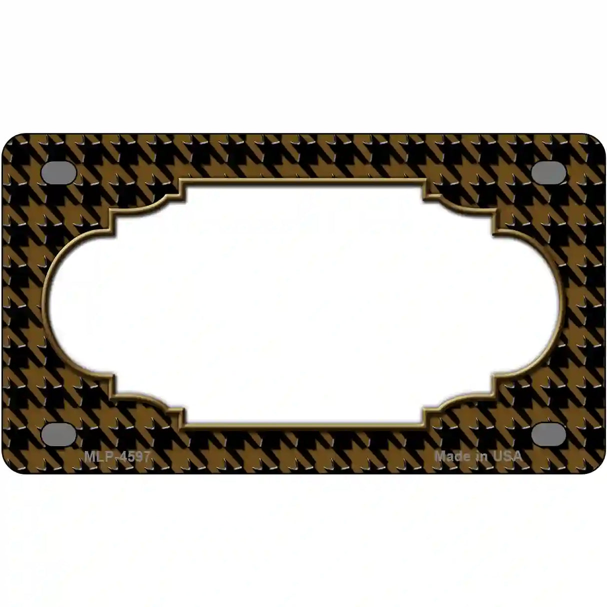 Brown Black Houndstooth Scallop Center Metal Novelty License Plate 4" x 2.2" (MLP)