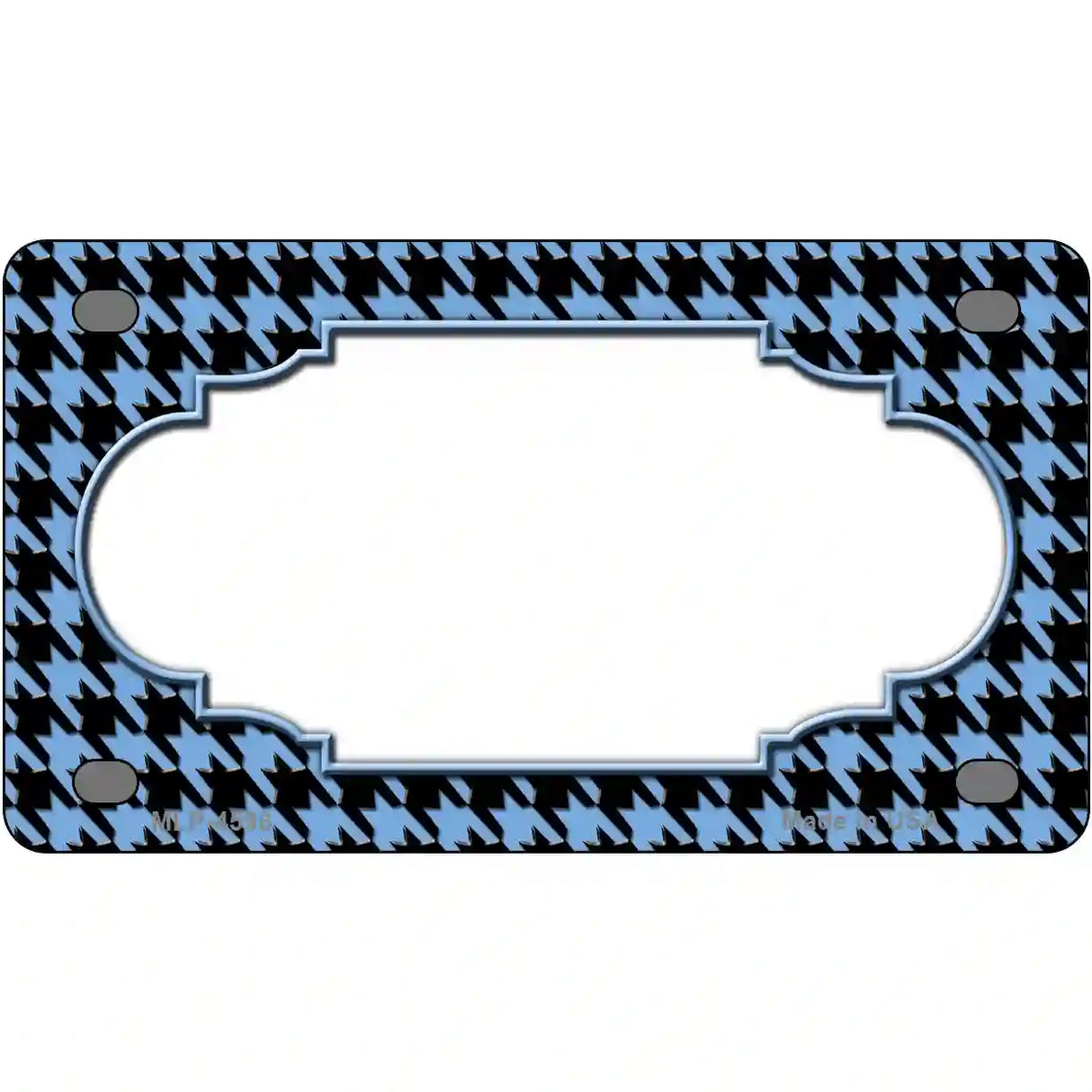 Light Blue Black Houndstooth Scallop Center Metal Novelty License Plate 4" x 2.2" (MLP)