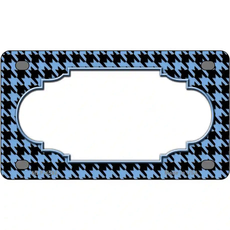 Light Blue Black Houndstooth Scallop Center Metal Novelty License Plate 4" x 2.2" (MLP)