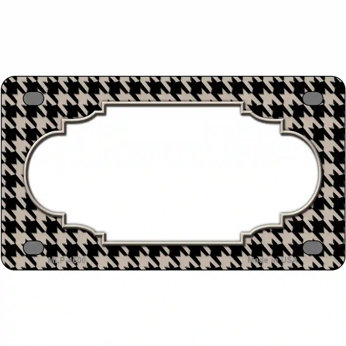 Tan Black Houndstooth Scallop Center Metal Novelty License Plate 4" x 2.2" (MLP)