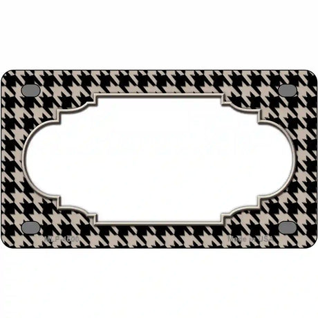 Tan Black Houndstooth Scallop Center Metal Novelty License Plate 4" x 2.2" (MLP)