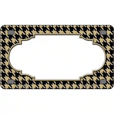 Gold Black Houndstooth Scallop Center Metal Novelty License Plate 4" x 2.2" (MLP)