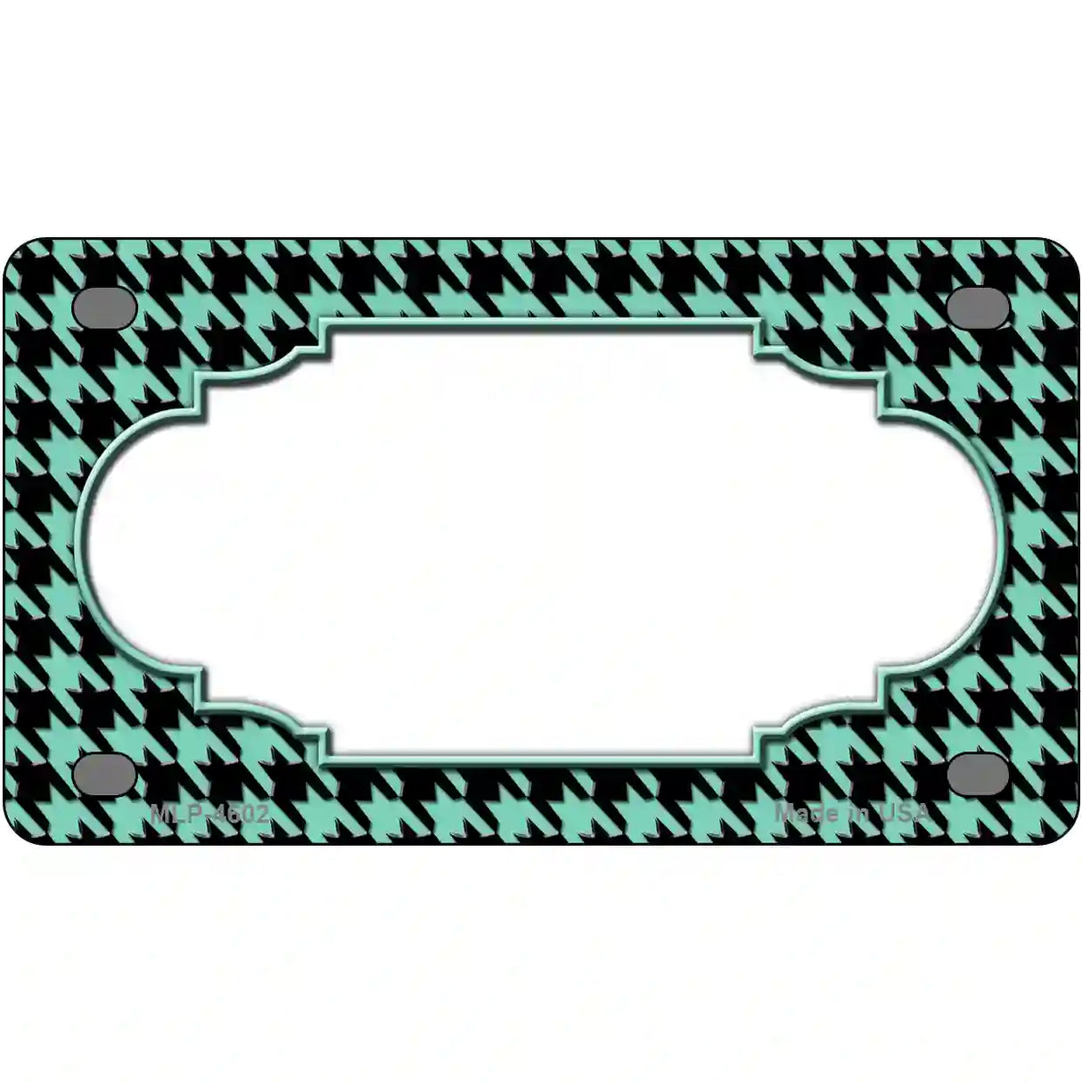 Mint Black Houndstooth Scallop Center Metal Novelty License Plate 4" x 2.2" (MLP)