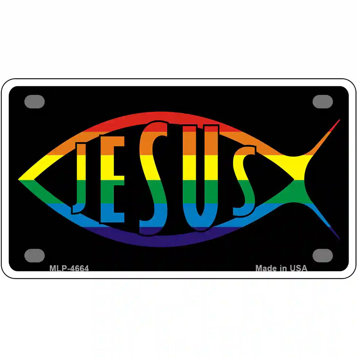 Jesus Fish Rainbow Metal Novelty License Plate 4" x 2.2" (MLP)