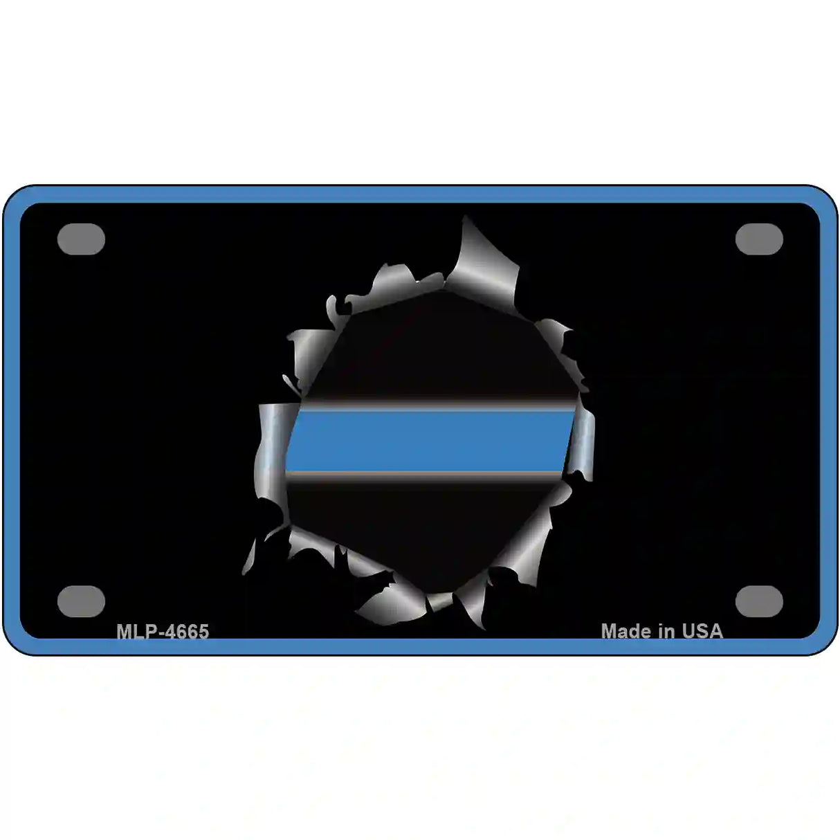 Thin Blue Line Bullet Hole Metal Novelty License Plate 4" x 2.2" (MLP)