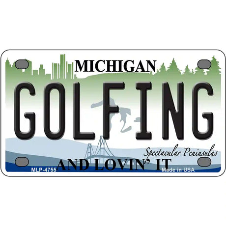 Golfing Michigan State Metal Novelty License Plate 4" x 2.2" (MLP)