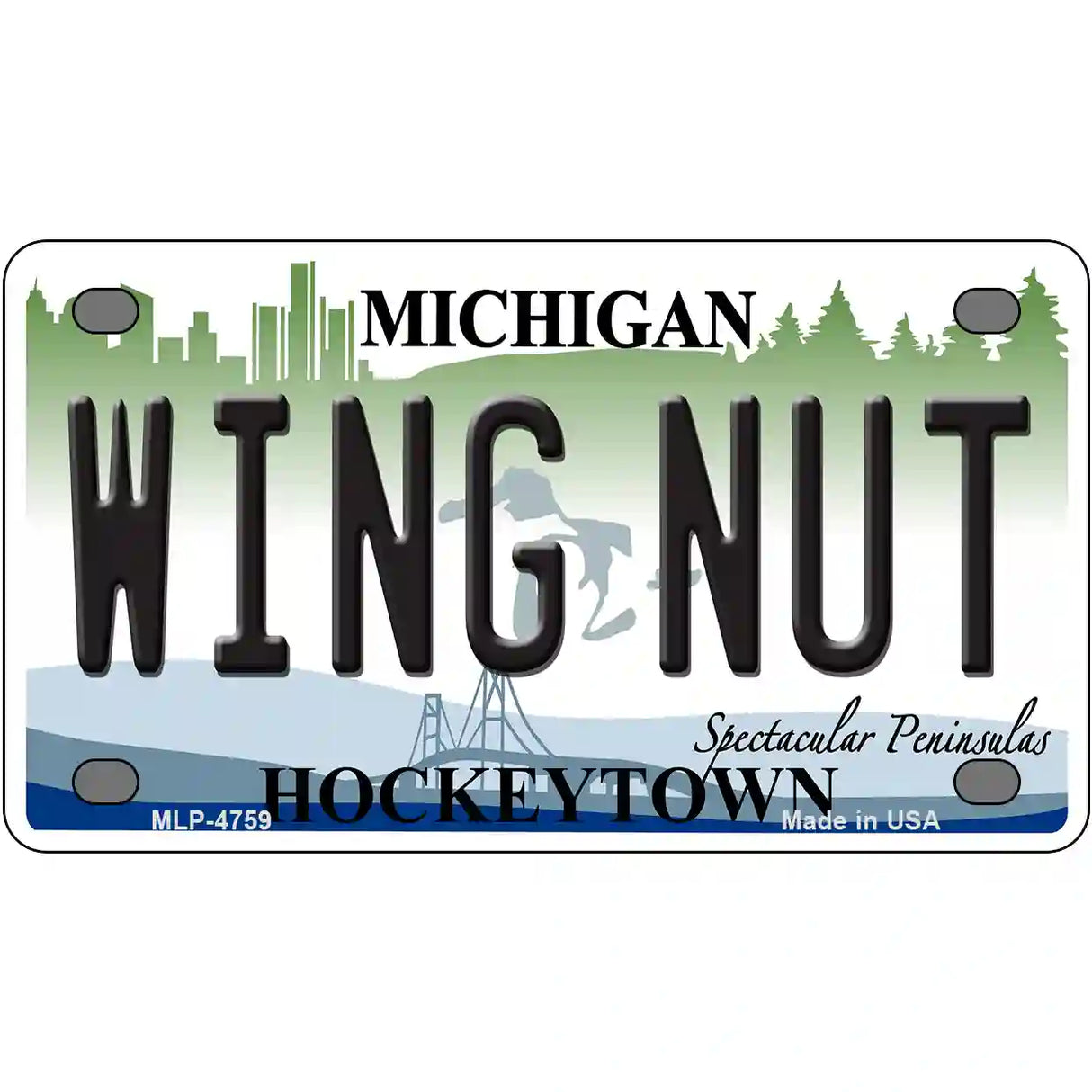 Wing Nut Michigan State Metal Novelty License Plate 4" x 2.2" (MLP)