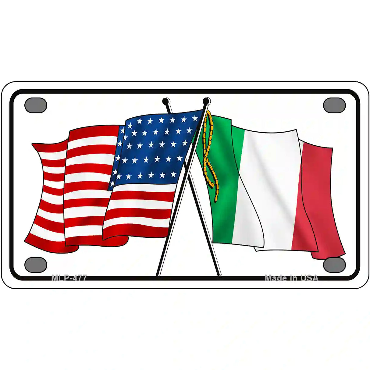 United States Italy Crossed Flags Metal Novelty License Plate 4" x 2.2" (MLP)