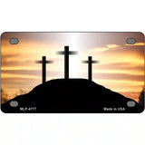 Three Crosses Sunset Metal Novelty License Plate 4" x 2.2" (MLP)