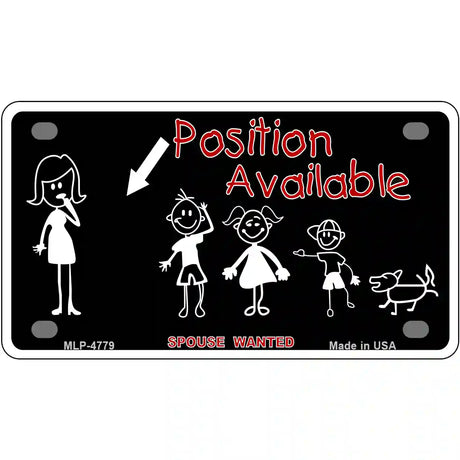 Position Available Male Metal Novelty License Plate 4" x 2.2" (MLP)