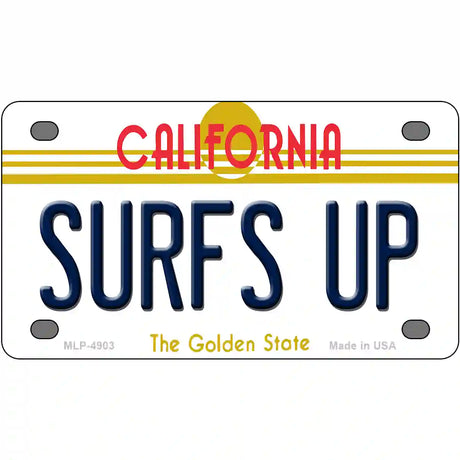 Surfs Up California Novelty Metal License Plate 4" x 2.2" (MLP)