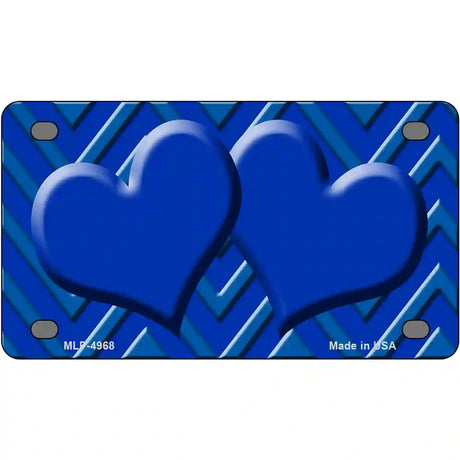 Blue Light Blue Heart Chevron Metal Novelty License Plate 4" x 2.2" (MLP)