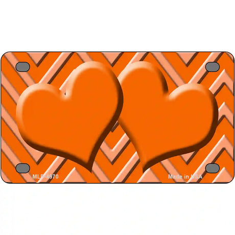 Orange Light Orange Heart Chevron Metal Novelty License Plate 4" x 2.2" (MLP)