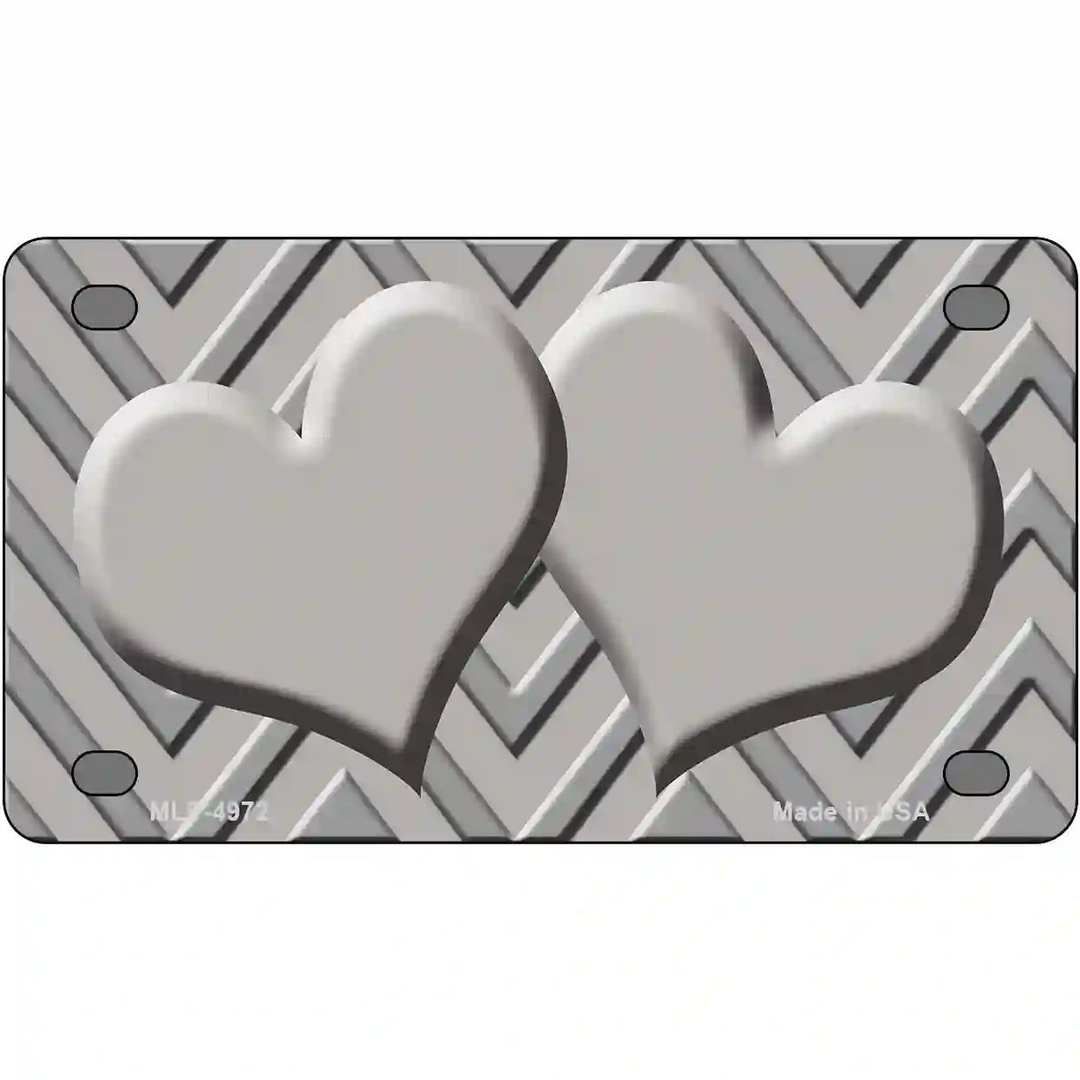 Grey Light Grey Heart Chevron Metal Novelty License Plate 4" x 2.2" (MLP)