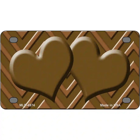 Brown Light Brown Heart Chevron Metal Novelty License Plate 4" x 2.2" (MLP)