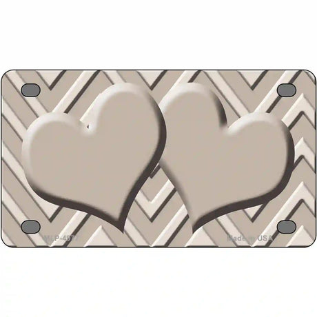 Tan Light Tan Heart Chevron Metal Novelty License Plate 4" x 2.2" (MLP)