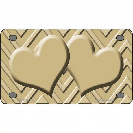 Gold Light Gold Heart Chevron Metal Novelty License Plate 4" x 2.2" (MLP)