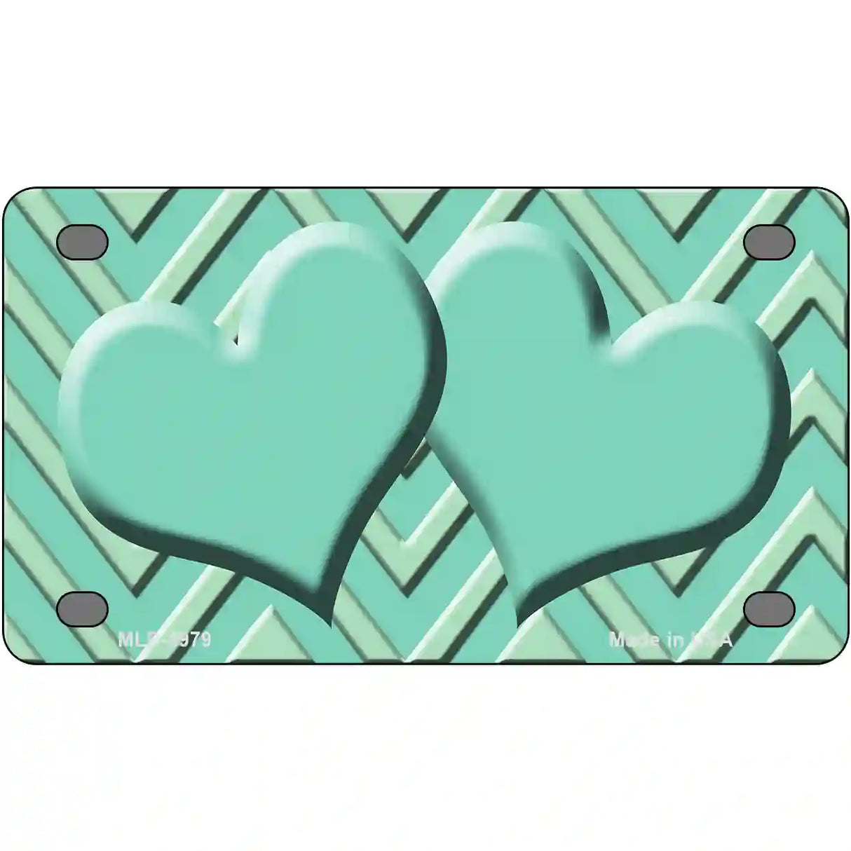 Mint Light Mint Heart Chevron Metal Novelty License Plate 4" x 2.2" (MLP)