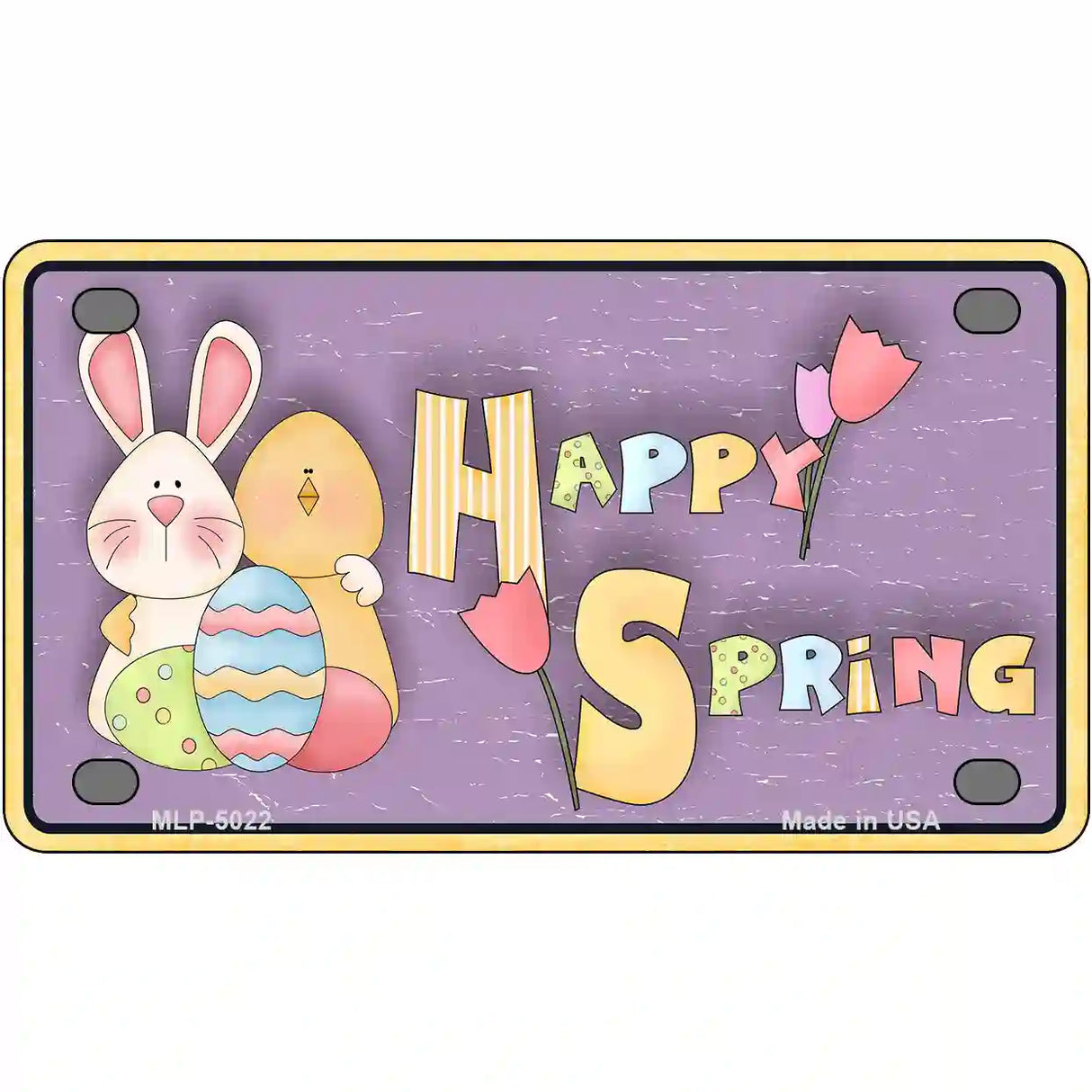 Happy Spring Yellow Metal Novelty License Plate 4" x 2.2" (MLP)