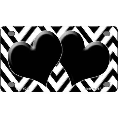 White Black Chevon Hearts Metal Novelty License Plate 4" x 2.2" (MLP)