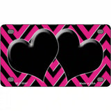 Pink Black Chevon Hearts Metal Novelty License Plate 4" x 2.2" (MLP)