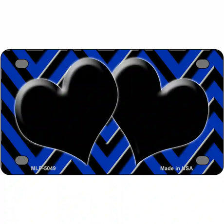 Blue Black Chevon Hearts Metal Novelty License Plate 4" x 2.2" (MLP)