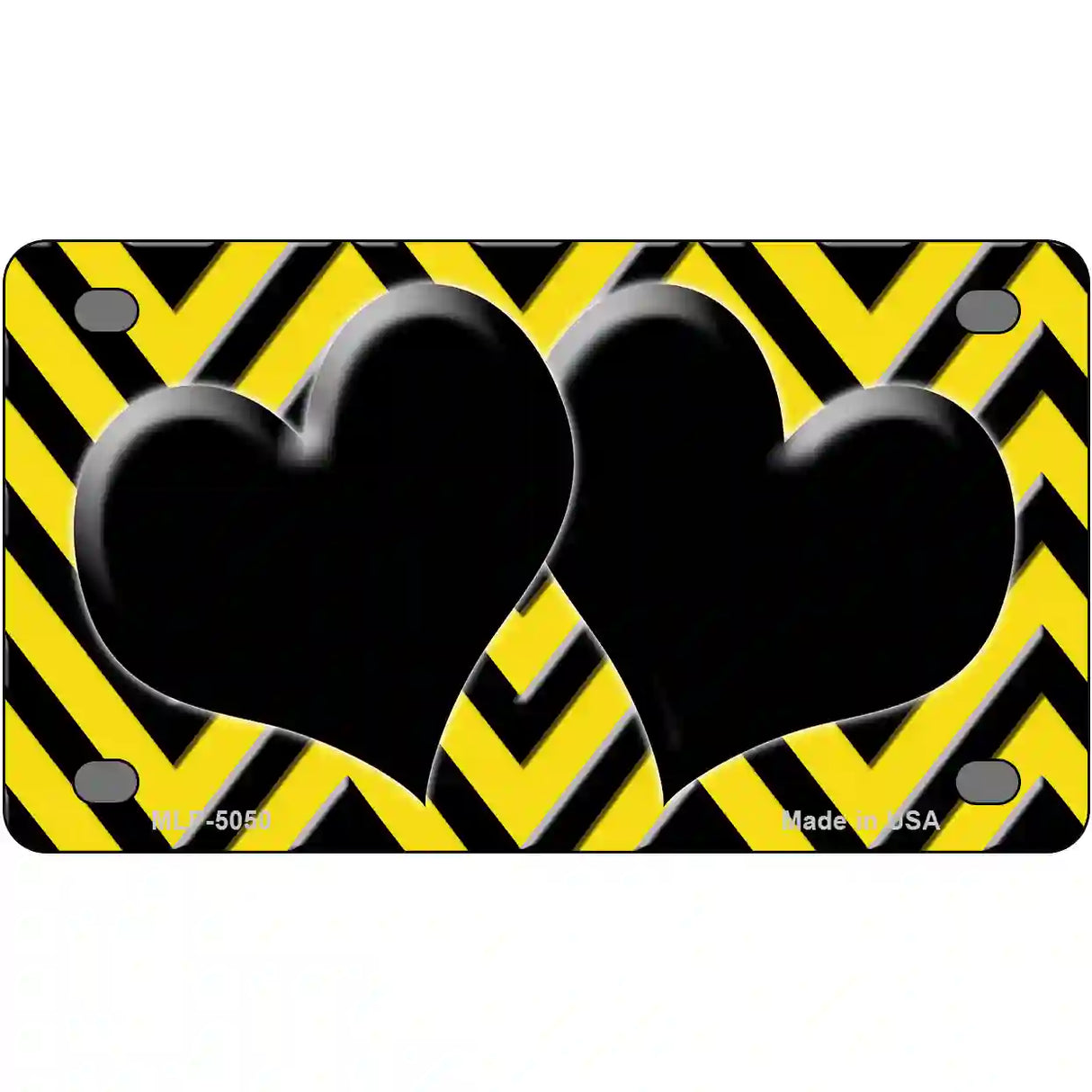 Yellow Black Chevon Hearts Metal Novelty License Plate 4" x 2.2" (MLP)