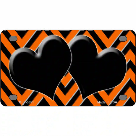 Orange Black Chevon Hearts Metal Novelty License Plate 4" x 2.2" (MLP)