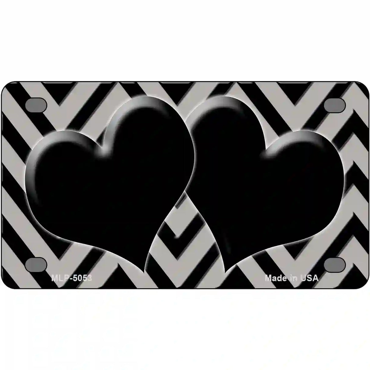 Grey Black Chevon Hearts Metal Novelty License Plate 4" x 2.2" (MLP)