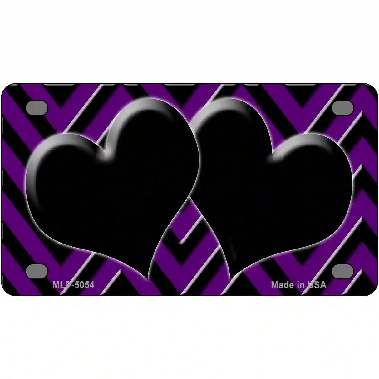 Purple Black Chevon Hearts Metal Novelty License Plate 4" x 2.2" (MLP)