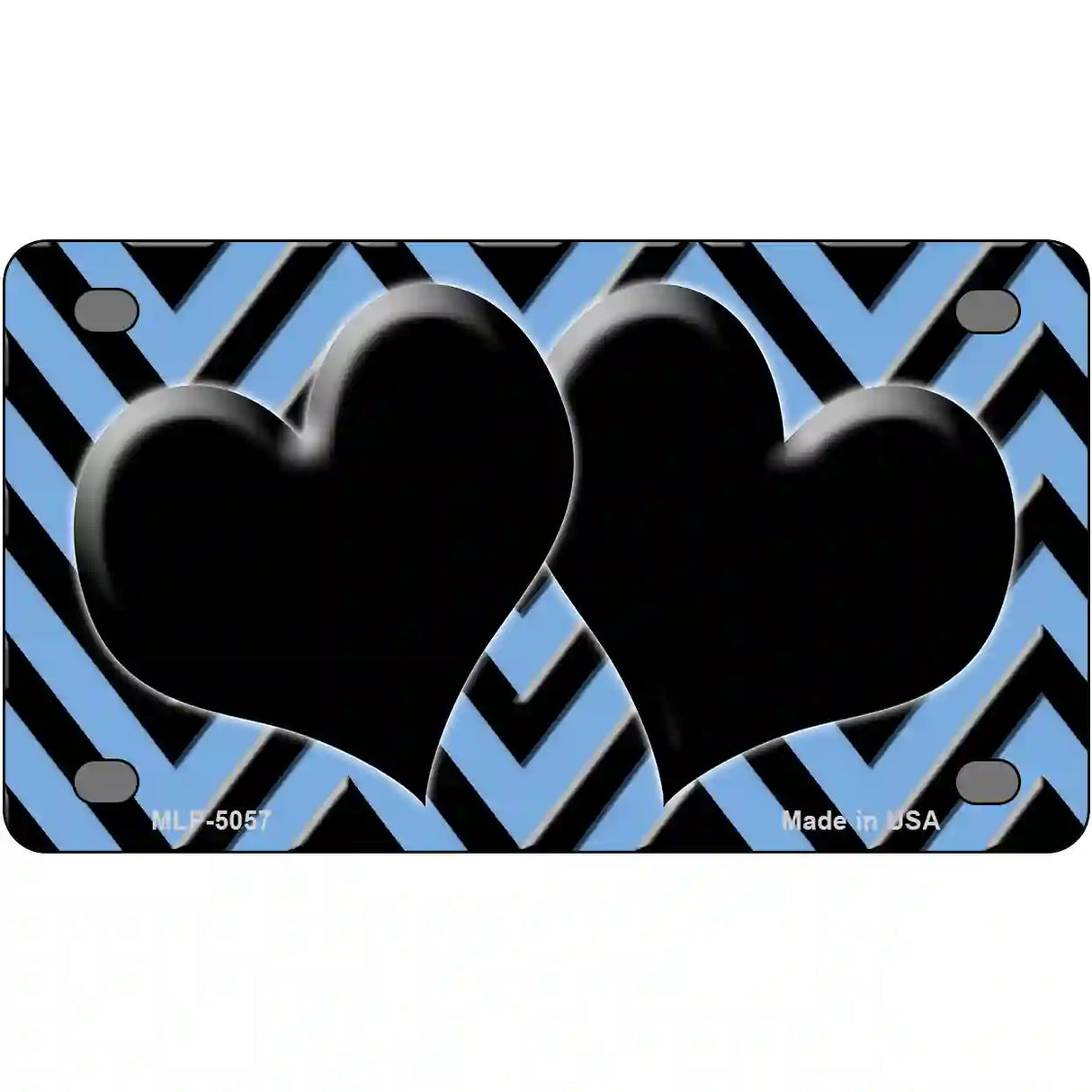 Light Blue Black Chevon Hearts Metal Novelty License Plate 4" x 2.2" (MLP)