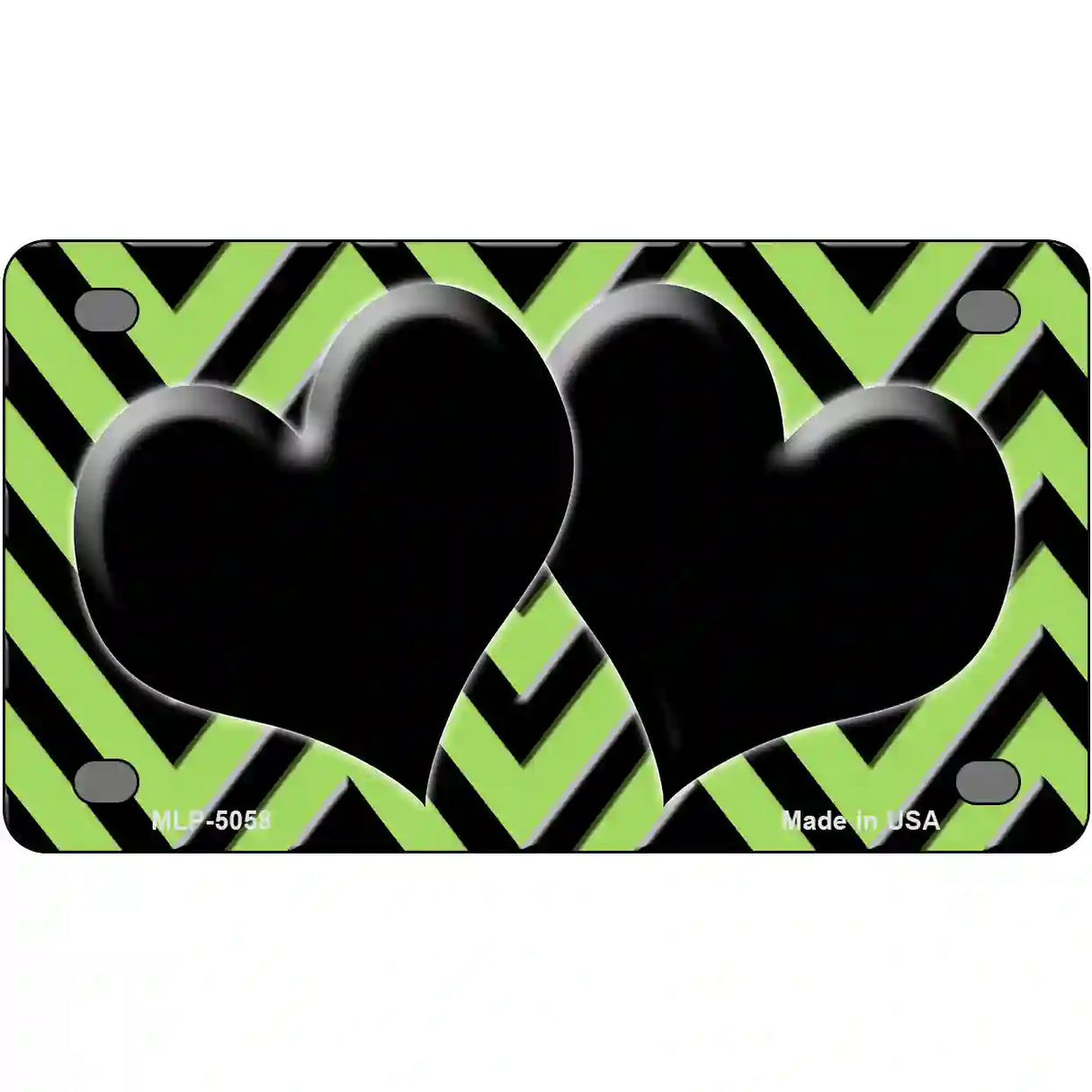 Lime Green Black Chevon Hearts Metal Novelty License Plate 4" x 2.2" (MLP)