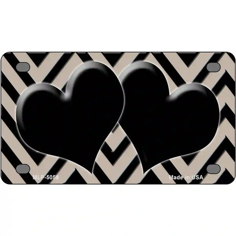 Tan Black Chevon Hearts Metal Novelty License Plate 4" x 2.2" (MLP)