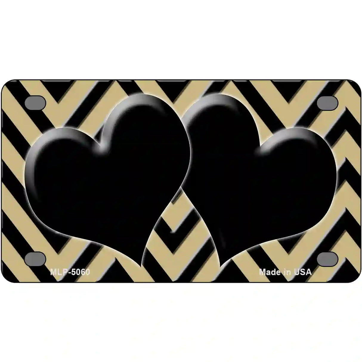 Gold Black Chevon Hearts Metal Novelty License Plate 4" x 2.2" (MLP)