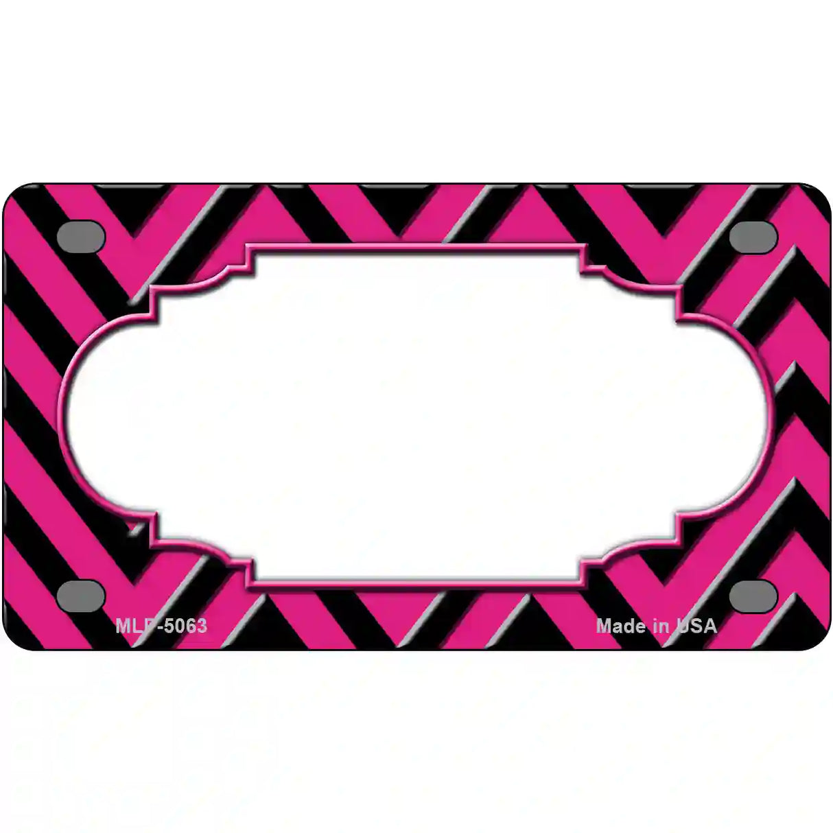 Pink Black Chevron Scallop Metal Novelty License Plate 4" x 2.2" (MLP)