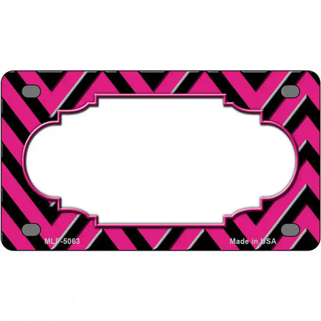 Pink Black Chevron Scallop Metal Novelty License Plate 4" x 2.2" (MLP)